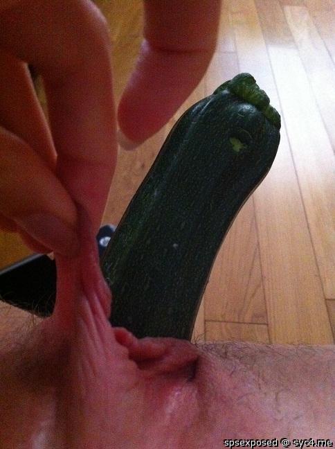 Hairy cunt with courgette