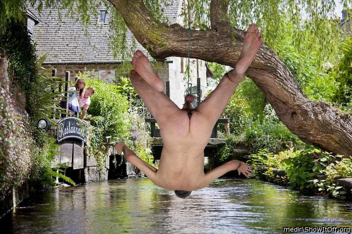 Hanged by balls over the river