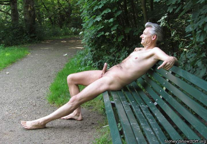 lounging on a park bench