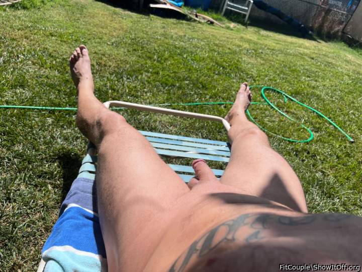 My hubby laying out while Im in bed with one of his friend