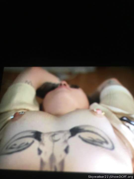 Nice tits.  But why do you have a cow skull tattooed on your